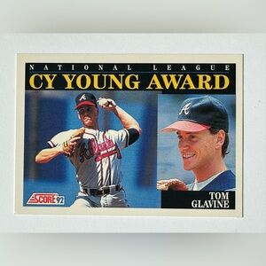 Tom Glavine, Pitcher. Atlanta Braves. NL Cy Young Award card. 1992 Score No. 791